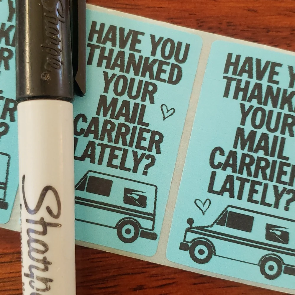 3/$15 Set of 60 Blue Mail Carrier Thank You Stickers Rectangle Labels